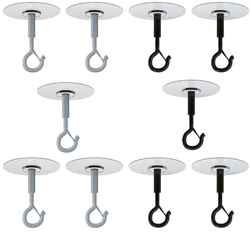 Aufuga Kein Loch, kein Bohren, selbstklebende Deckenhaken zum Aufhängen von Pflanzen, Lichtern, Windspielen, Laternen, klebrige J-Haken, Ösenhaken zum Aufhängen für drinnen und draußen (schwarz +