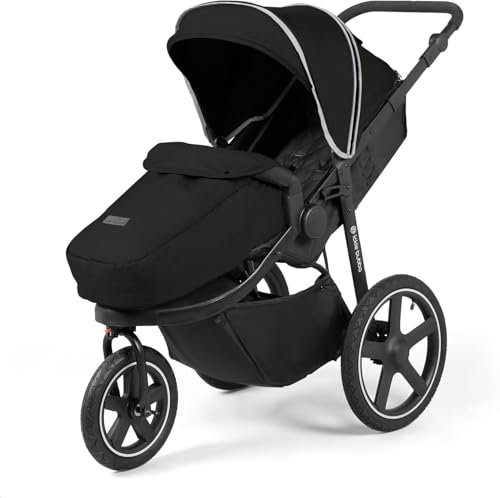 Ickle Bubba Venus Max Jogger Kinderwagen - von der Geburt bis 22kg ca. 4 Jahre, All-Terrain Dreirad-Kinderwagen, luftgefüllte Reifen, Fußwärmer, Regenschutz (Schwarz)