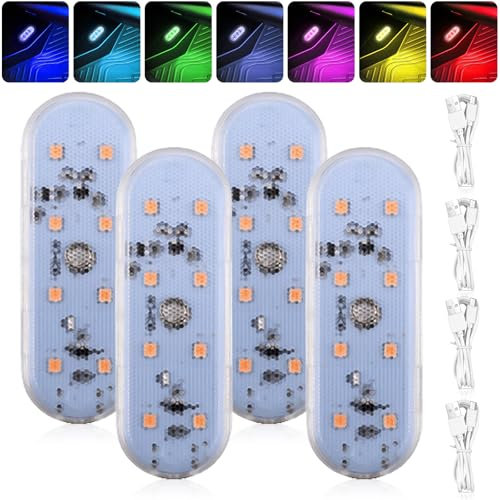 4 Stück Auto Led Innenbeleuchtung, RGB 7 Farben Magnetisch Touch Licht, 8 LED Atmosphäre Licht Einstellbar Innenraum Ambientebeleuchtung USB Wiederaufladbaren für Auto Mobilen Nachtlicht Zubehör