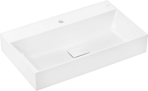 hansgrohe Xevolos E Aufsatzwaschtisch, ohne Überlauf, geschliffen, SmartClean, 800x480mm, mit Ablaufgarnitur, weiß, 61098450, Ausführung: 1 Hahnloch