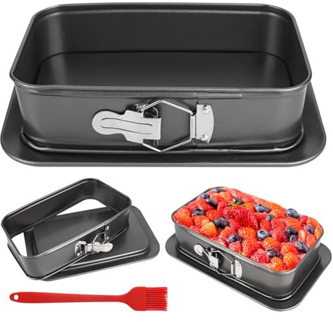 Rechteckige Springform Backform,24 x 14 cm Stahl Non-Stick Kuchenform Backform rechteckig mit Flachboden Antihaft-Beschichtung Abnehmbarem Boden für Kuchen Eiscreme und Desserts grau