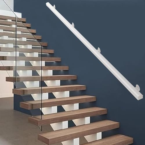 Weißer Holz-Handlauf für Treppen, 3 m, rutschfestes Geländer-Set für Sicherheit im Innen- und Außenbereich