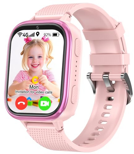 MOONKIDS Orologio Bambino, Smartwatch con SIM 4G Telefono, Orologio Intelligente per Ragazza e Ragazzo Regalo, SOS Smartwatch Impermeabile per Bambini, Regalo (Rosa)
