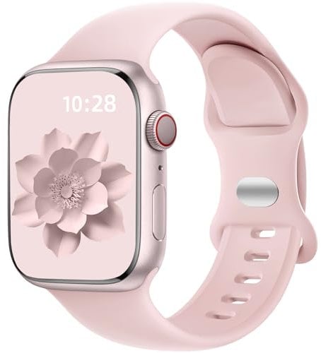 Dirrelo Kompatibel mit Apple Watch Armband 41mm 42mm 40mm 38mm Damen Herren, Weich Silikon Sportarmband Ersatz Band für iWatch SE 2 Armband Series 10 9 8 7 6 5 4 3 2 1 Apfelband, Perlrosa