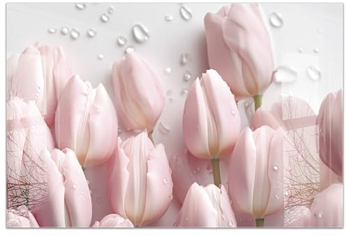 timalo Küchenbild aus Acrylglas modernes Wandbild Glasbild Deko Küche XXL Acryl-Bild wie Glas | 120x80cm Rosa Tulpen, Blumen
