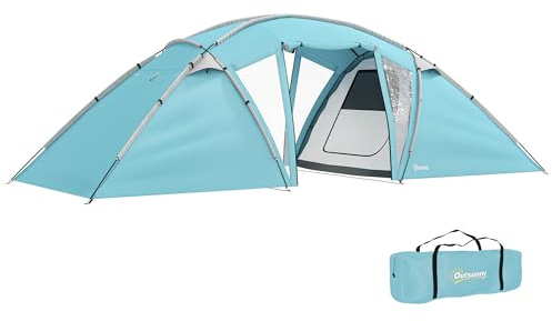 Outsunny 4-6 Man Family Camping Tent w/ 2 Bedrooms, a Living Room, Blue