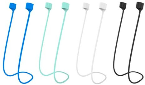 4 Stück Halteband für AirPods, Trageband für AirPods Pro 2/1 und AirPods 1/2/3/4, Zubehör für Airpods, 70cm Strap für AirPods, Halterung für Sport Alltag, Sicherer Halt Komfort, Schwarz Weiß Blau Grün