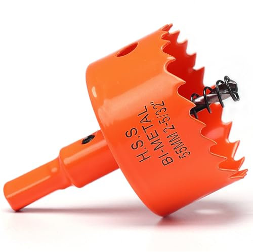 Hole Saw 55mm, Hole Saw with Drill Bit for Wood, Orange Bi-Metal Hole Cutter Smooth Cutting for Soft Metal, Drywall and Plastic