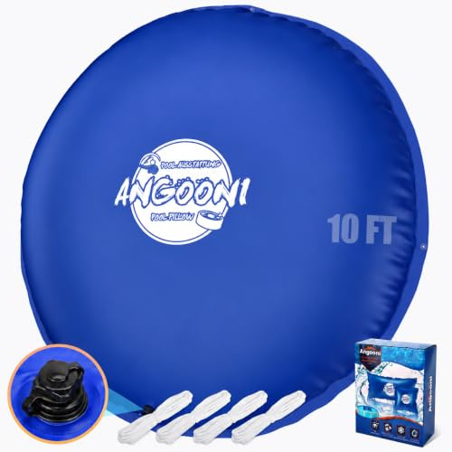 Angooni Oreiller de piscine rond robuste de 3 m avec cordes robustes – Oreillers de piscine en PVC de 0,4 mm d'épaisseur pour l'hiver avec double valve de gonflage Boston – Convient pour les piscines