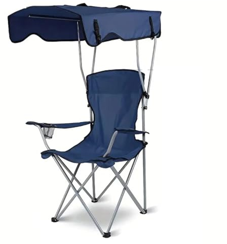 Silla de camping portátil con toldo, silla plegable para exteriores con portavasos, tela Oxford duradera, soporta 175 kg para playa, picnic, pesca