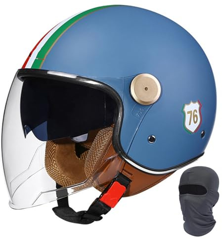 Offener Motorradhelm mit Doppelvisier, Retro-Jethelm, Halbhelm, ECE/DOT-geprüft, langes Objektiv, for Männer und Frauen, Scooter, Cruiser, Scooter