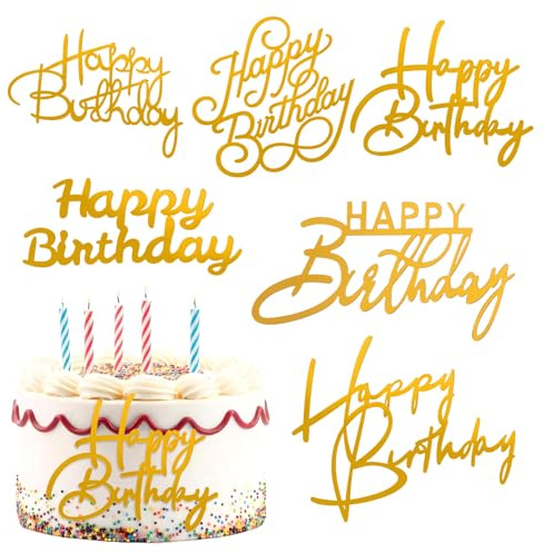 6 Stück Happy Birthday Cake Topper Kuchenaufsätze Seitliche Cake Topper Verschiedene Formen Tortendeko Acryl Kuchen Deko für Geburtstagsparty
