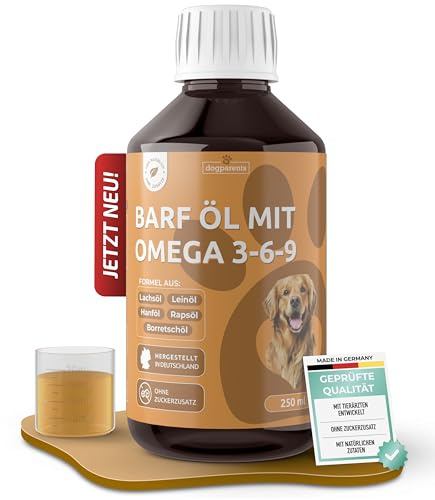 Huile 5 en 1 pour chien - Fabriqué en Allemagne - 100 % naturelle et testée en laboratoire - Complexe Omega 3-6-9 avec huile de saumon de qualité supérieure, huile de lin, huile de colza et huile de