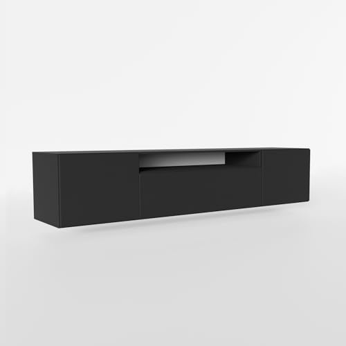 MEBLINI TV-Schrank 200cm Lang - Fernsehschrank - TV Lowboard Industrial - Unterschrank für Fernseher - TV-Unterschrank - TV-Schrank - Hängeschrank - Lion - 200x41x40cm - Schwarz Matt