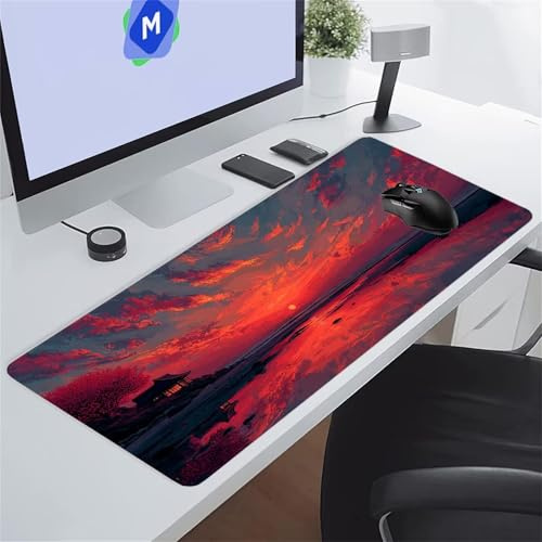KIZIFI Paysage Coucher de Soleil Grand Tapis de Souris de Jeu 600x300x2 mm Tapis de Souris XXL Gaming avec Bords Cousus Grand Tapis de Bureau Antidérapant pour Clavier et Souris