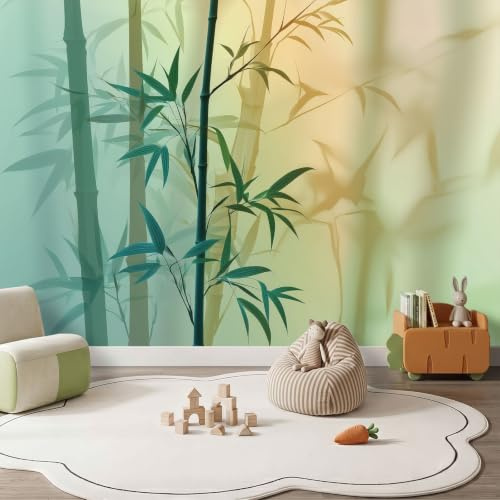 Générique Papier Peint Oriental Zen Panoramique Plante Bambou Feuille Décoration Murale 400 x 280cm, 3D Papier Peint Intissé pour Chambre Salon Cuisine Bureau Salle à Manger