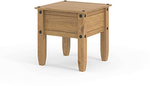 Corona Wooden Lamp Table, Waxed Pine Finish with Metal Hardware
