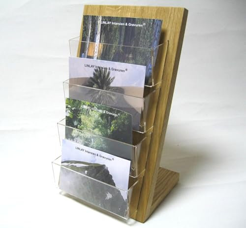 LINLAY Intarsien & Gravuren 4X DIN A6 (Querformat) Postkartenhalter aus Eiche Holz Acryl Tischmodell