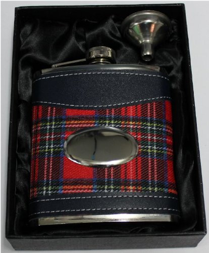 Hip Flask TARTAN PERSONALISED ENGRAVED PLAQUE 7OZ GIFTBOXED
