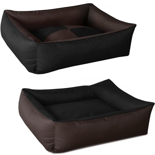 BedDog 2in1 Hundebett MAX Quattro, großes Hundekörbchen aus Cordura, waschbares Hundebett mit Rand, Hundesofa für drinnen, draußen, XL, Mocca, schwarz-braun