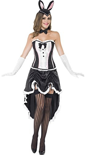 Smiffys Bunny Burlesque, Black with Corset, Adjustable Skirt and Bow Tie, 1920's Razzle Fancy Dress, Adult Dress Up Costumes