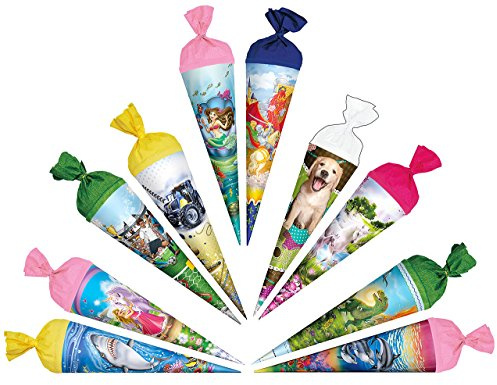 alles-meine.de GmbH 1 Stück: Schultüte - 15 cm - rund - Geschenktüte klein/Anhängetüte zum Aufhängen - Dekoration z.B: für Zuckertüte Deko/Tischdeko für Schulanfang Dekotüten..