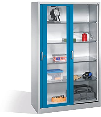 Werkzeugschrank mit Sichtfenster-Schiebetüren, 4 Böden, H1950xB1200xT500mm
