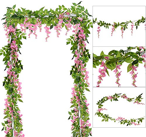 Künstliche Blumen aus Seide, von Garland-Dearhouse, künstlicher Blauregen aus Reben-Rattan-Seide, hängende Blumen als Gartendekoration, Hochzeitsbogen, Blumendekoration, 4 Stück Rose