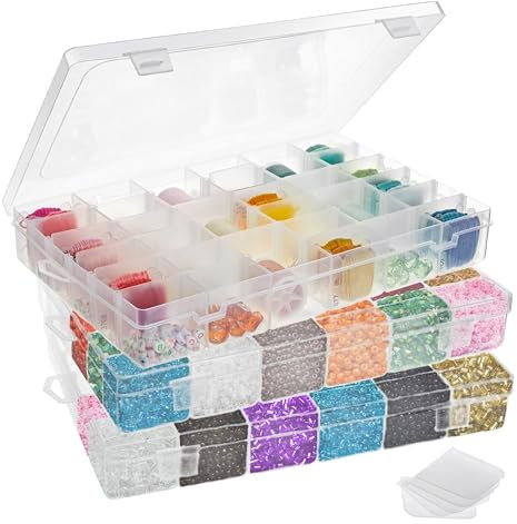 3 Pack Jewellery Organiser Box for Earrings, Clear Plastic Bead Storage Containers for Crafts (36 Compartments)