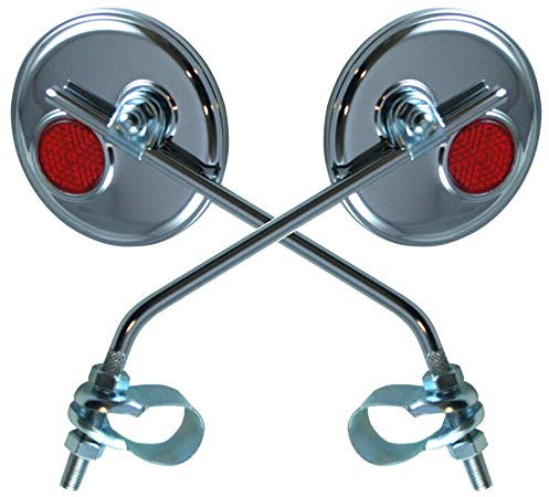 2x FAHRRAD SPIEGEL VINTAGE RÜCKSPIEGEL Ø75MM CHROM RUND LENKER Ø22MM LINKS RECHTS RENNRAD CUSTOM MTB