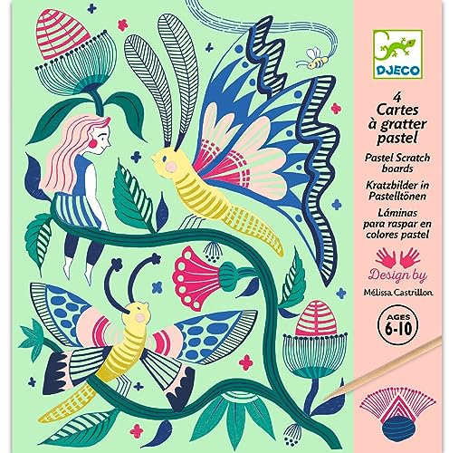 DJECO DJ09719 Cuadros para rascar Jardín imaginario (min. 2 u.) Formen und Farben, bunt