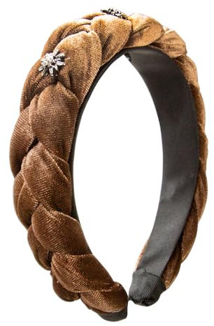 Alpenflüstern Trachten-Haarreif Samt Flechtoptik & Strass-Edelweiß - Damen Haarschmuck rutschfest, Haarband geflochten fürs Dirndl (braun) ADV129