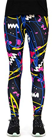 cosey - Neon Line Leggings - knallige Farben- in verschiedenen Leuchtend bunten Designs (Einheitsgröße) (Pop Scribble)