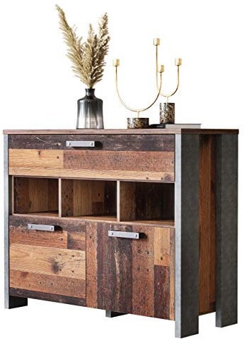 Newfurn Kommode Betonoptik Dunkelgrau Old Wood Sideboard Vintage Industrial - 106,7x86,3x41,6 cm (BxHxT) - Highboard Anrichte - Wohnzimmer Schlafzimmer Flur Esszimmer