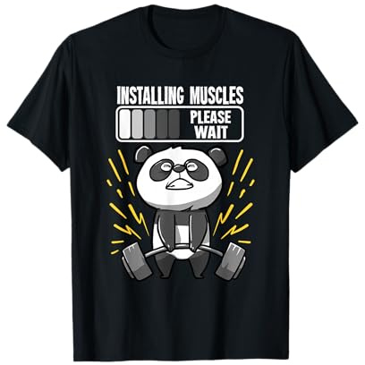 Funny Panda Installing Muscles Please Wait Gym Fitness T-Shirt