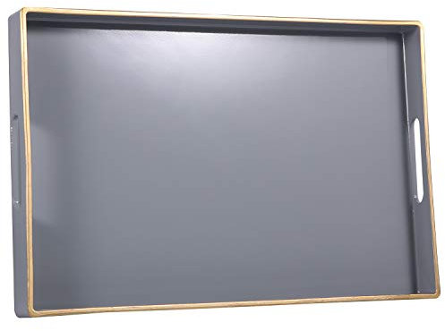 Simmer Stone Decorative Tray, Rectangle Plastic with Handles, Modern Vanity and Serving for Ottoman, Coffee table, Kitchen and Bathroom, 15.6 x 10.2 x 1.5 (Gray)