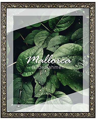 Holz Bilderrahmen Mallorca 84x119 cm DIN A0 in Schwarz Silber mit Antireflex-Kunstglasscheibe