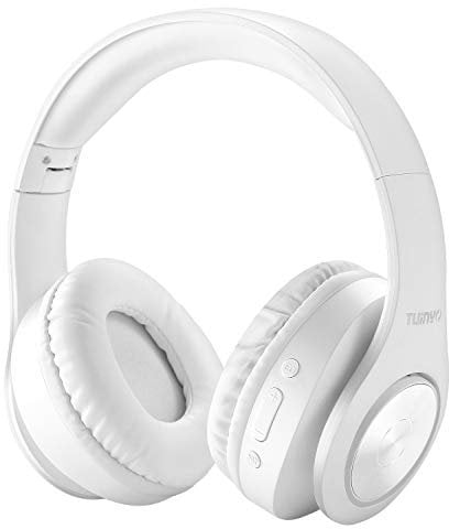 TUINYO Bluetooth Headphones Wireless, Over Ear Stereo Wireless Headset 40H Playtime with deep bass, Soft Memory-Protein Earmuffs, Built-in Mic Wired Mode PC/Cell Phones/TV- WHITE