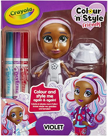 CRAYOLA Colour 'n' Style Friends: Violett, Malen und Stylen Sie Ihre eigene Puppe, Immer Wieder! (inkl. magischen, trocken abwischbaren Stiften), ideal für Kinder ab 3 Jahren