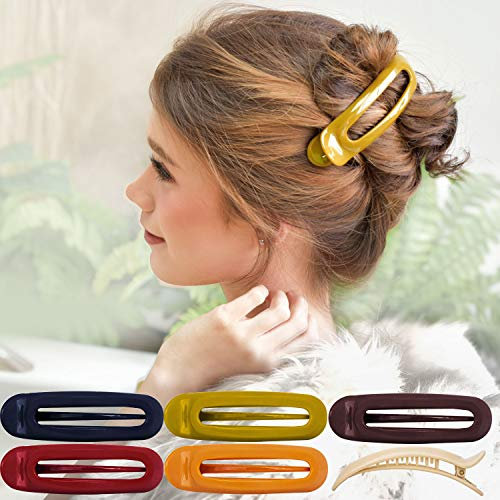RC ROCHE 6 Stück Entenschnabel Französisch Haarspange für Damen Haarklammer Ovale Hairpin Mode Eiförmig Fester Halt Stylisch mit Pin Halterung, Medium Klassisch Multifarben