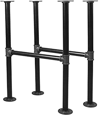 Niubid 28'' x 14'' H-Shape Industrial Pipe Table Leg Set - Iron Base LegsCoffee & End Tables, Desks, Nightstand - Vintage, Mid-Century Modern Aesthetic - Dark Grey Black Rough Pipes