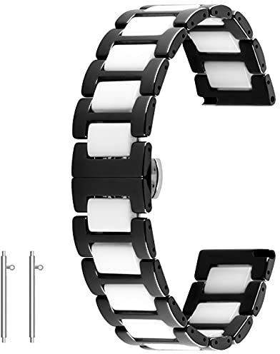Kai Tian Keramik Uhrenarmband Quick Release Armbanduhr Schnellverschluss 20mm 22mm Uhrarmband Faltschließe Armband für Damen Herren Schwarz Weiß (20mm, Schwarz+Weiß Links)