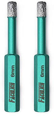 FACHLICH Diamond Core Drill Bits 6mm 2PK Porcelain Tile Drill bits with Hex Shank for Granite Marble Tile Porcelain Ceramic Hard Materials