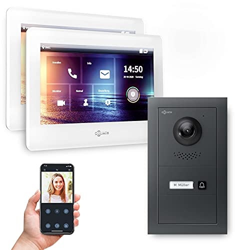 Goliath Hybrid | 2-Draht | Full-HD Video Türsprechanlage | App | 1-Fam | 2 x Full-Touchscreen 7 | Aluminium Unterputz Türstation | + Blanko Modul | 180° Ultra-Weitwinkel | AV-BUS-657
