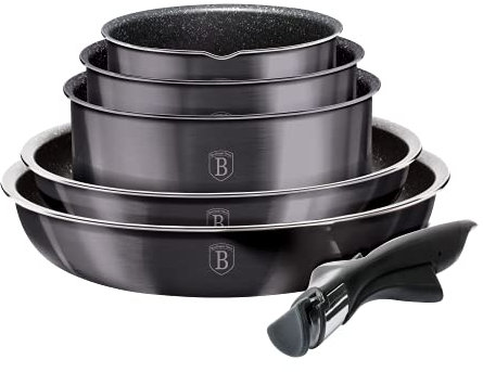 12 Pcs Colorful Space Saving Cookware Frying Pan Sauce Pan Casserole Pot Set Induction Lid Handles (Carbon Pro)