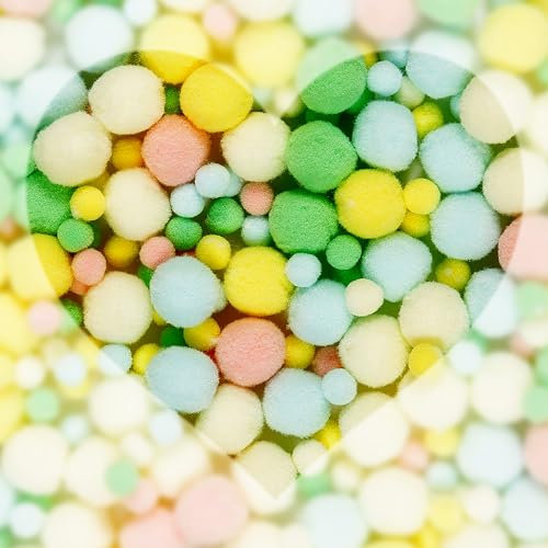 Lulubug Pompons zum Basteln, 500 Stück | 1cm & 2cm, Filzoptik | Hochwertige Farben, verschließbarer Zipper | Bälle zum Basteln für Kinder und Erwachsene, DIY, Nähen | Pastell