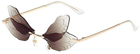 RUNHUIS Randlose Dragonfly Sonnenbrille Vintage Retro Flügel geformt Schmetterling Feenhafte Schatten Brille Fashion Party Brillen für Damen Herren (Tee)