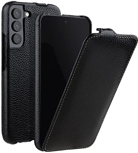 STILGUT UltraSlim kompatibel mit Samsung Galaxy S22 Plus Hülle - Samsung S22 Plus Flip Case aus Leder, Klapphülle, Handyhülle, Lederhülle - Schwarz