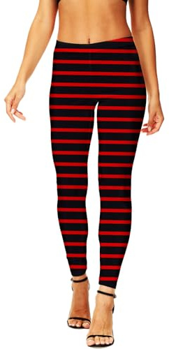 AOBUTE Damen St. Patrick's Day Leggings Valentinstag Stretchy Leggings Tights, Rot schwarz gestreift, Groß