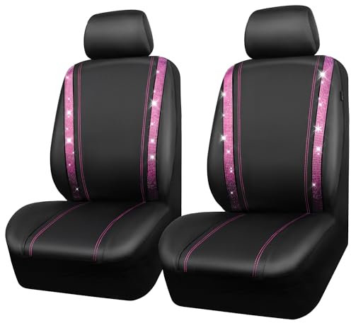CAR PASS Coprisedili auto in pelle impermeabile, diamante Bling Sparkle Crystal, universale per il 95% di tutte le auto camion SUV, donne ragazze (Anteriore, Rosa)